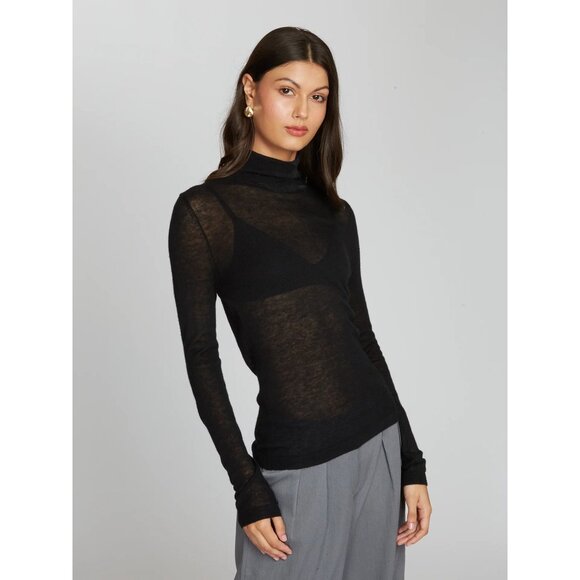 Autumn Cashmere Second Skin Sheer Mock Sweater in Black Medium New Knit Top - Picture 12 of 13